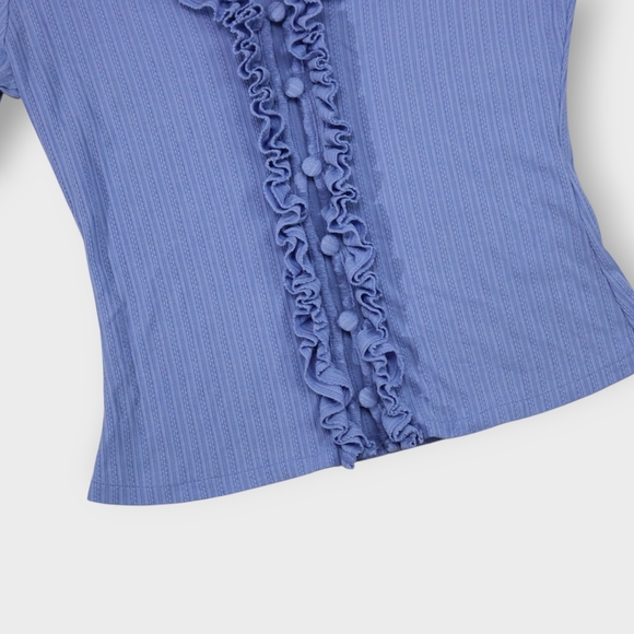 & OTHER STORIES Cropped Ruffle Cardigan Knit Womens Size Small Baby Blue - Picture 5 of 8